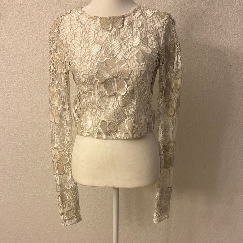 Alexis Cream Crop Blouse with Embellished Cut-Outs